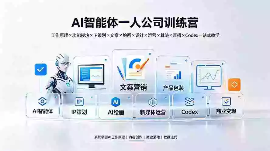 AI智能体一人公司训练营:工作原理功能模块IP策划文案绘画设计运营算法直播Codex一站式教学 AI智能体一人公司训练营:工作原理功能模块IP策划文案绘画设计运营算法直播Codex一站式教学