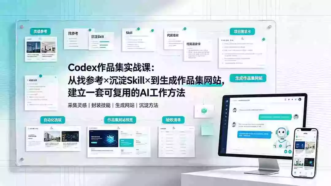 Codex作品集实战课:从找参考沉淀Skill到生成作品集网站,建立一套可复用的AI工作方法 Codex作品集实战课:从找参考沉淀Skill到生成作品集网站,建立一套可复用的AI工作方法