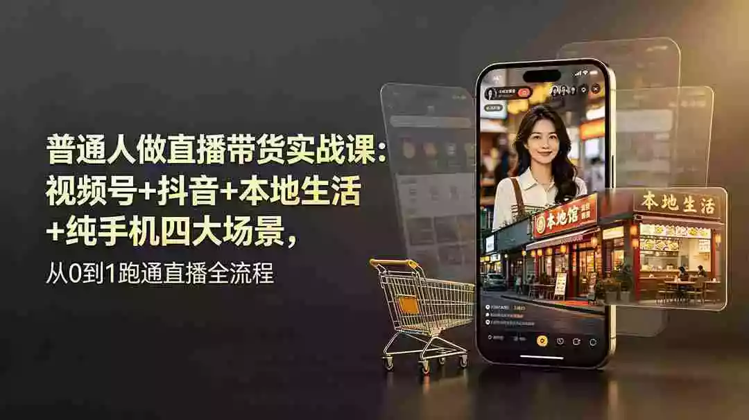 普通人做直播带货实战课:视频号+抖音+本地生活+纯手机四大场景,从0到1跑通直播全流程