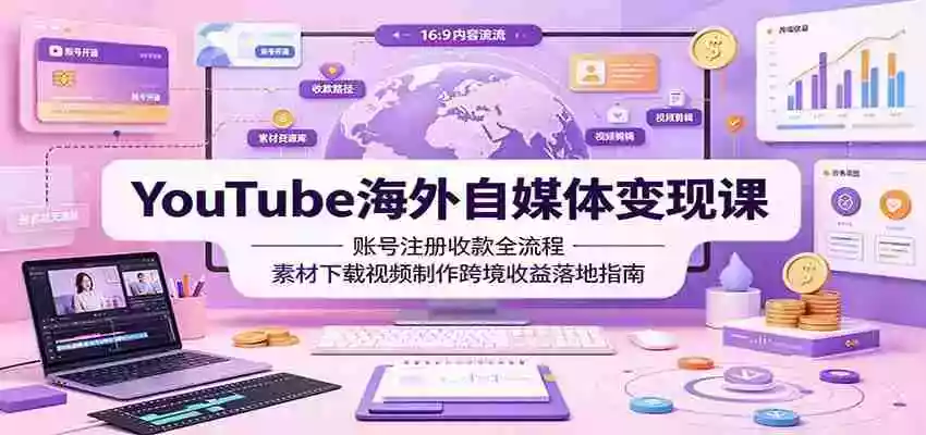 YouTube海外自媒体变现课:账号注册收款全流程,素材下载视频制作跨境收益落地指南 YouTube海外自媒体变现课:账号注册收款全流程,素材下载视频制作跨境收益落地指南
