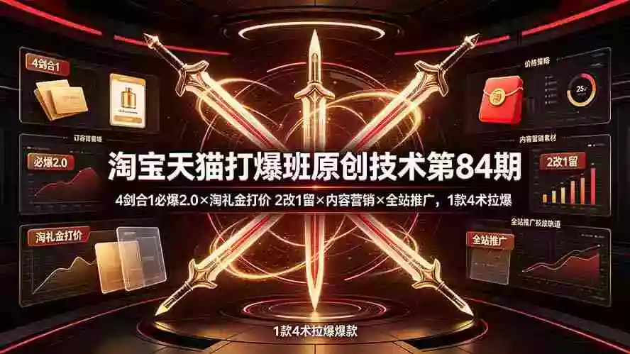 淘宝天猫打爆班原创技术第84期:4剑合1必爆2.0淘礼金打价2改1留内容营销全站推广,1款4术拉爆 淘宝天猫打爆班原创技术第84期:4剑合1必爆2.0淘礼金打价2改1留内容营销全站推广,1款4术拉爆