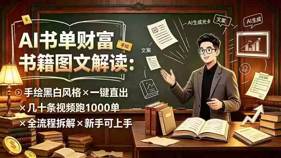 AI书单财富书籍图文解读:手绘黑白风格一键直出几十条视频跑1000单全流程拆解新手可上手 AI书单财富书籍图文解读:手绘黑白风格一键直出几十条视频跑1000单全流程拆解新手可上手