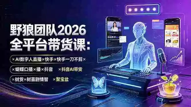 野狼团队2026全平台带货课-7月:AI数字人直播快手一刀不剪蝴蝶口播抖音AI带货树苗剧情智剪聚宝盆 野狼团队2026全平台带货课-7月:AI数字人直播快手一刀不剪蝴蝶口播抖音AI带货树苗剧情智剪聚宝盆
