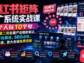 小红书矩阵推广系统实战课｜1个人玩10个号，AI批量二创去重产出爆款笔记，吃透平台算法、SEO占位、安全导流，放大全域免费流量