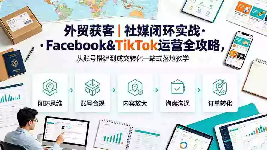 外贸获客|社媒闭环实战Facebook&TikTok运营全攻略,从账号搭建到成交转化一站式落地教学 外贸获客|社媒闭环实战Facebook&TikTok运营全攻略,从账号搭建到成交转化一站式落地教学