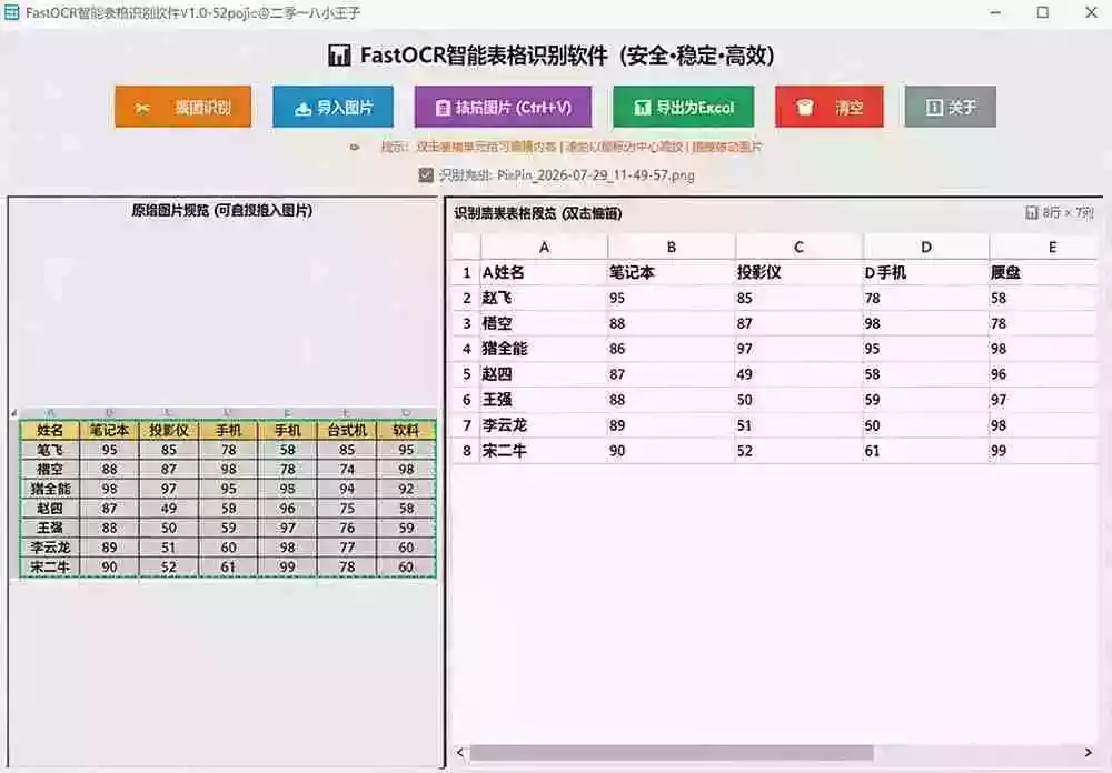 体积仅70MB，图片一键智能提取表格工具来了！完全免费且离线使用，FastOCR智能表格识别软件V1.0