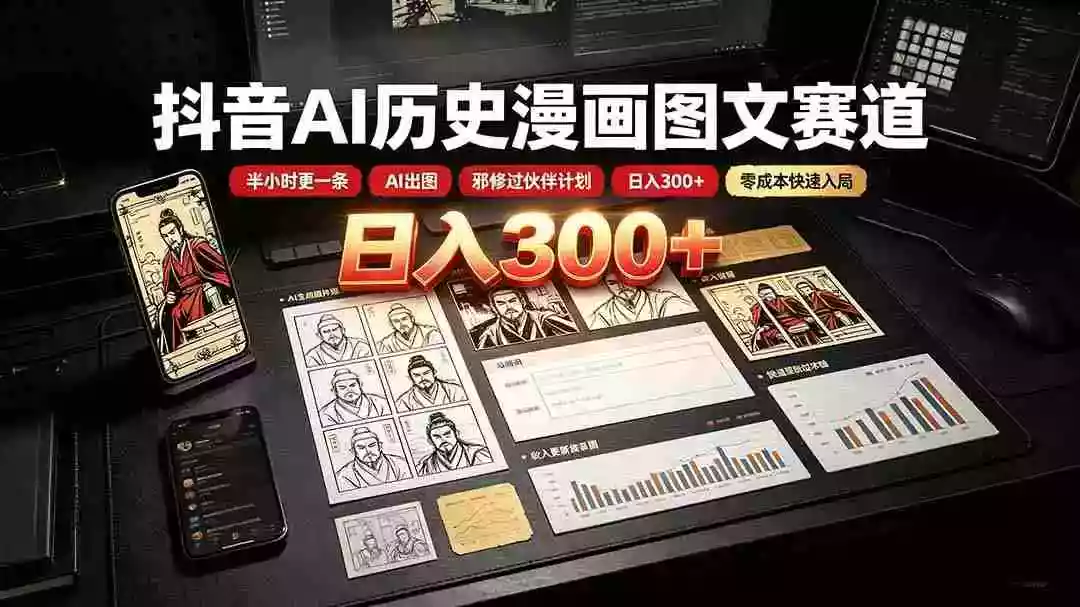 抖音AI历史漫画图文赛道:半小时更一条AI出图邪修过伙伴计划日入300+,零成本快速入局 抖音AI历史漫画图文赛道:半小时更一条AI出图邪修过伙伴计划日入300+,零成本快速入局