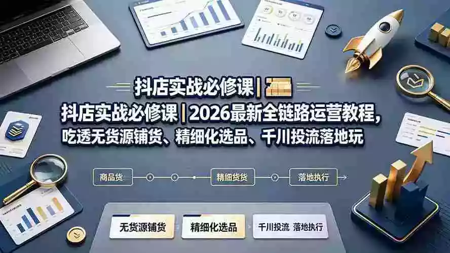 抖店实战必修课｜2026最新全链路运营教程，吃透无货源铺货、精细化选品、千川投流落地玩法