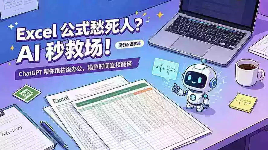 Excel 公式愁死人？AI 秒救场！ChatGPT 帮你甩枯燥办公，摸鱼时间直接翻倍【原创双语字幕】