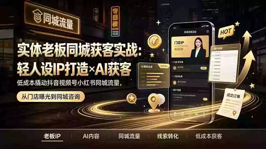 实体老板同城获客实战:轻人设IP打造AI获客,低成本撬动抖音视频号小红书同城流量 实体老板同城获客实战:轻人设IP打造AI获客,低成本撬动抖音视频号小红书同城流量
