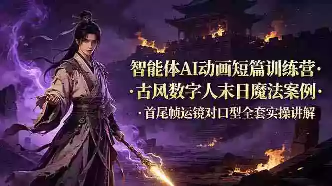 智能体AI动画短篇训练营-更新,古风数字人末日魔法案例,首尾帧运镜对口型全套实操讲解
