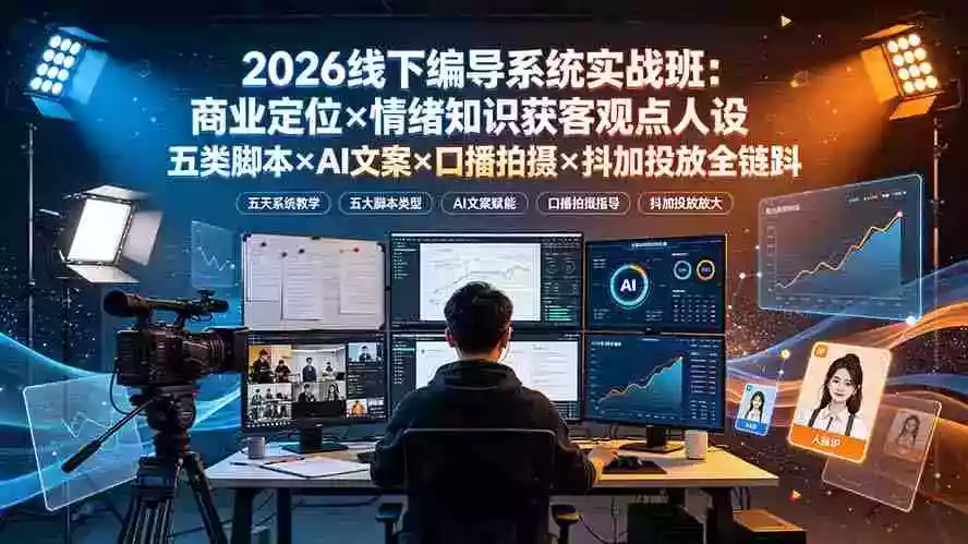 2026线下编导系统实战班:商业定位情绪知识获客观点人设五类脚本AI文案口播拍摄抖加投放全链路 2026线下编导系统实战班:商业定位情绪知识获客观点人设五类脚本AI文案口播拍摄抖加投放全链路