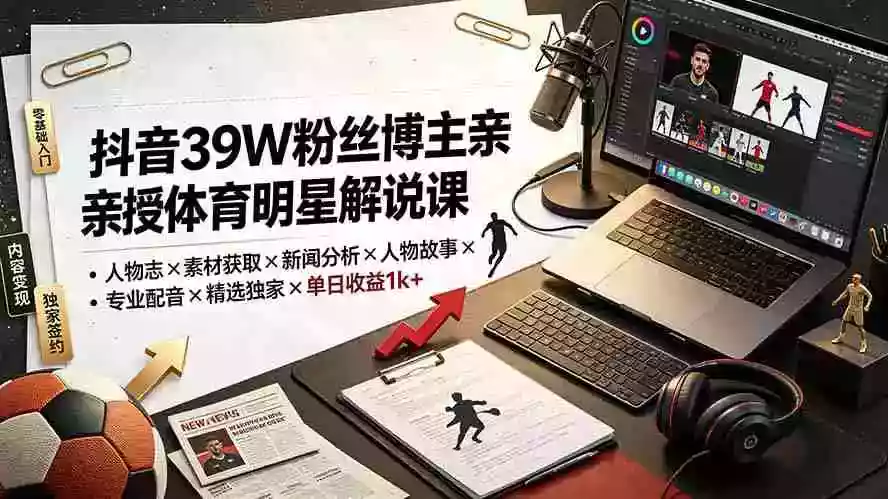 抖音39W粉丝博主亲授体育明星解说课:人物志素材获取新闻分析人物故事专业配音精选独家单日收益1k+ 抖音39W粉丝博主亲授体育明星解说课:人物志素材获取新闻分析人物故事专业配音精选独家单日收益1k+