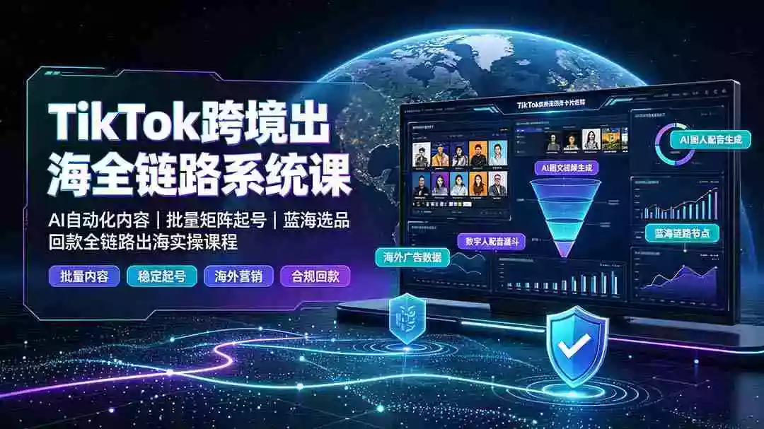 TikTok跨境出海全链路系统课-2026年7月:AI自动化内容|批量矩阵起号|蓝海选品回款全链路出海实操课程 TikTok跨境出海全链路系统课-2026年7月:AI自动化内容|批量矩阵起号|蓝海选品回款全链路出海实操课程