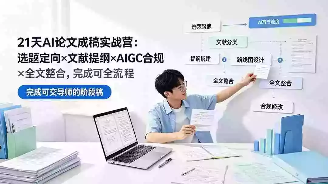 21天AI论文成稿实战营:选题定向文献提纲AIGC合规全文整合,完成可交导师的阶段稿 21天AI论文成稿实战营:选题定向文献提纲AIGC合规全文整合,完成可交导师的阶段稿