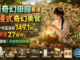 AI奇幻田园赛道,沉浸式奇幻美食,20个作品涨粉149.1W,橱窗带货27W件,小白可复制,详细教程拆解