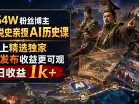 抖音64W粉丝博主大驴说史亲授AI历史课,可以上精选独家,全网发布收益更可观,单日收益1k+
