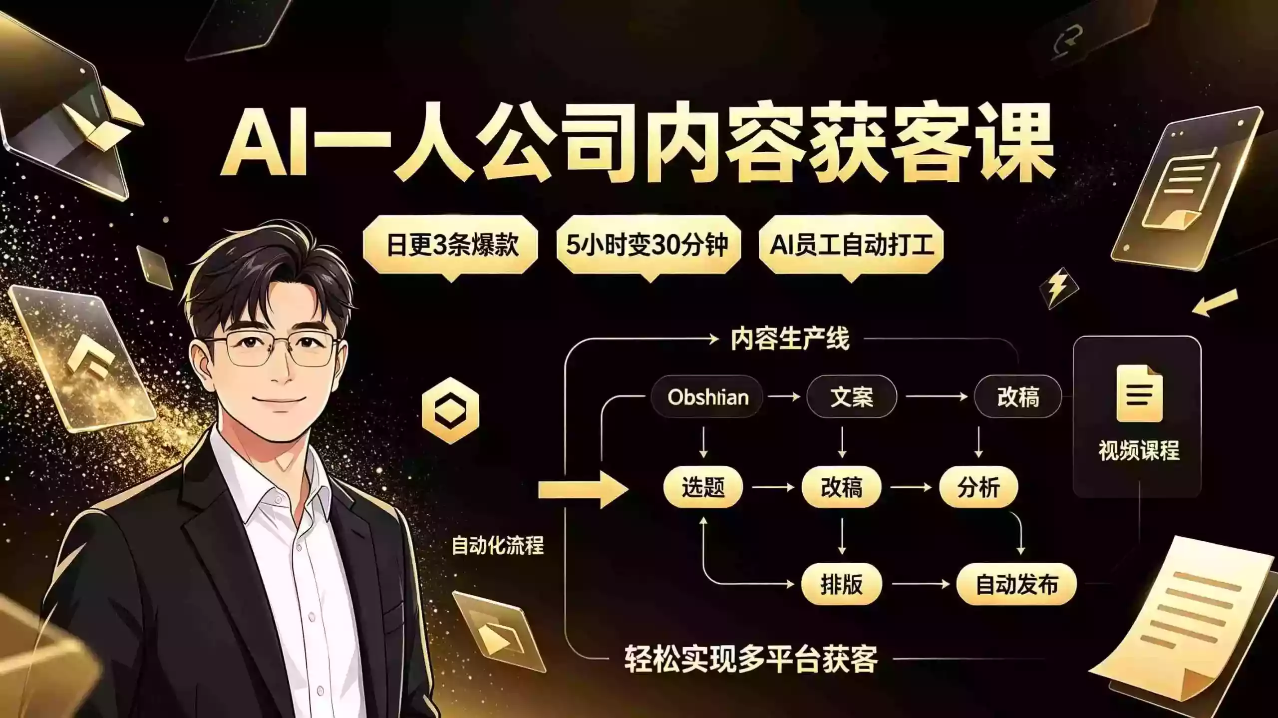 AI一人公司内容获客课:日更3条爆款5小时变30分钟AI员工自动打工,轻松实现多平台获客 AI一人公司内容获客课:日更3条爆款5小时变30分钟AI员工自动打工,轻松实现多平台获客