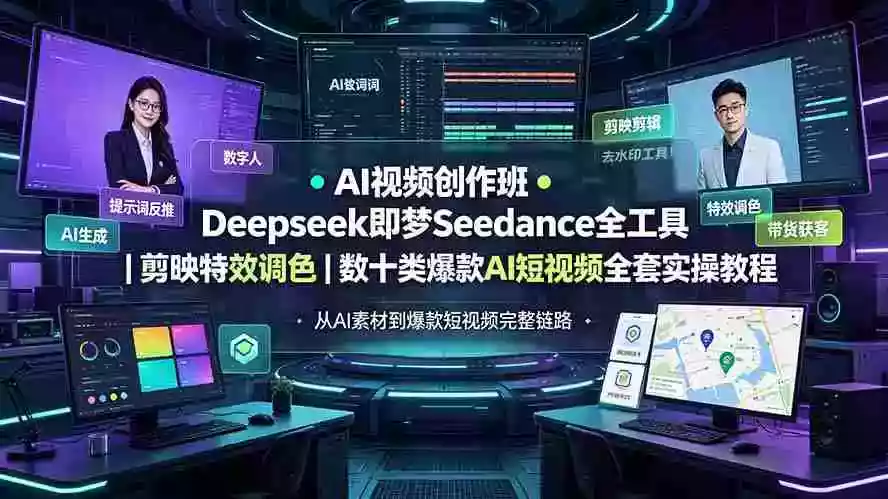 AI视频创作班◆Deepseek即梦Seedance全工具|剪映特效调色|数十类爆款AI短视频全套实操教程