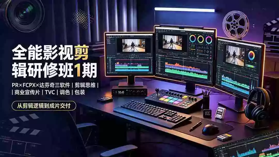 全能影视剪辑研修班1期-无水印:PR×FCPX×达芬奇三软件×剪辑思维×商业宣传片×TVC×调色×包装,全链路系统课