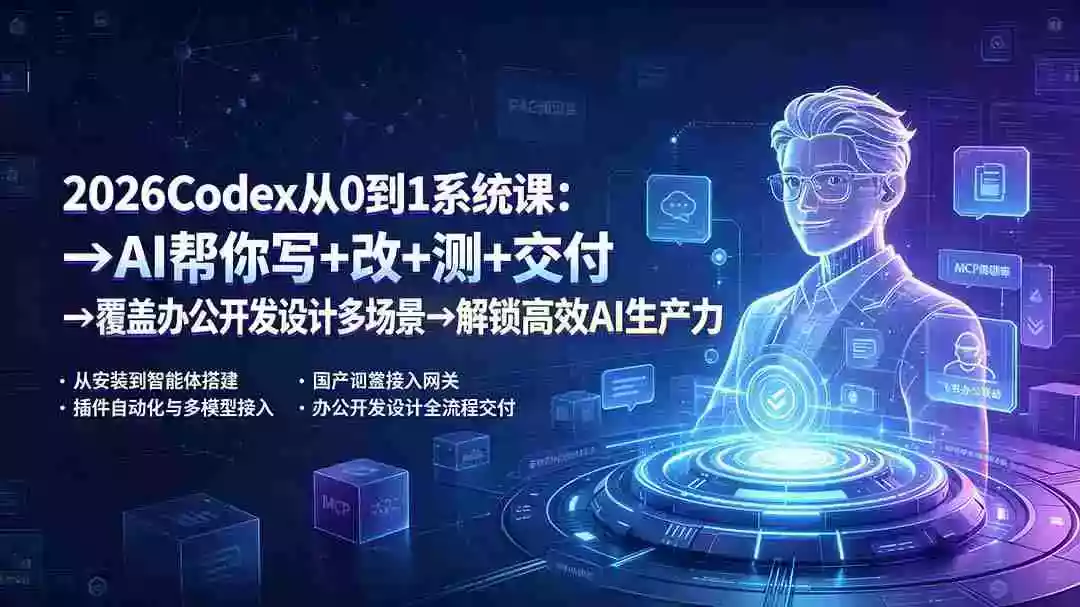 2026Codex从0到1系统课:→AI帮你写+改+测+交付→覆盖办公开发设计多场景→解锁高效AI生产力 2026Codex从0到1系统课:→AI帮你写+改+测+交付→覆盖办公开发设计多场景→解锁高效AI生产力