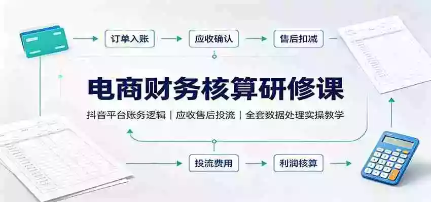 电商财务核算研修课：抖音平台账务逻辑，应收售后投流，全套数据处理实操教学