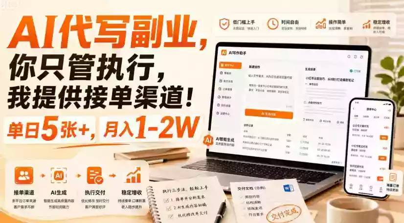 AI代写副业,你只管执行,我提供接单渠道!单日5张+,月入1-2W【揭秘】 AI代写副业,你只管执行,我提供接单渠道!单日5张+,月入1-2W【揭秘】