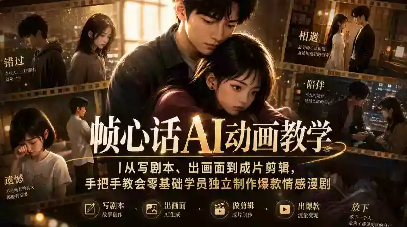 帧心话AI动画教学|从写剧本、出画面到成片剪辑,手把手教会零基础学员独立制作爆款情感漫剧 帧心话AI动画教学|从写剧本、出画面到成片剪辑,手把手教会零基础学员独立制作爆款情感漫剧