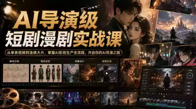 AI导演级短剧漫剧实战课,从单条视频到连续大片,掌握AI影视生产全流程,开启你的AI导演之路! AI导演级短剧漫剧实战课,从单条视频到连续大片,掌握AI影视生产全流程,开启你的AI导演之路!