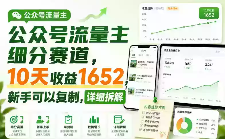 公众号流量主细分赛道,10天收益1652,新手可以复制,详细拆解 公众号流量主细分赛道,10天收益1652,新手可以复制,详细拆解