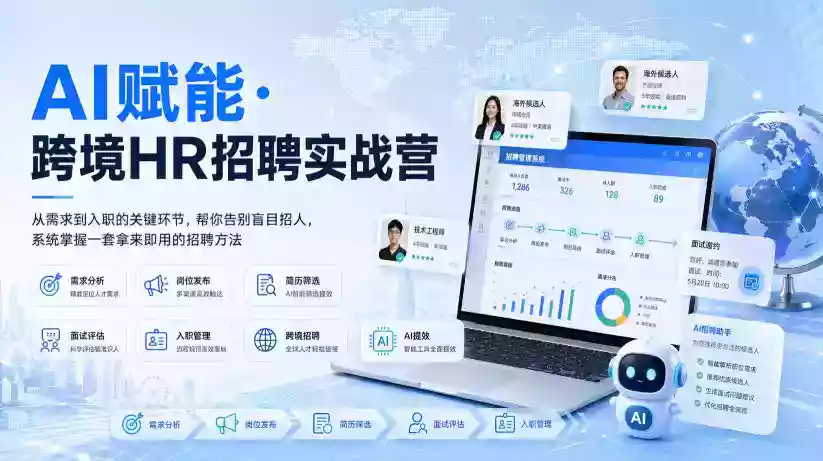 AI赋能跨境HR招聘实战营,从需求到入职的关键环节,帮你告别盲目招人,系统掌握一套拿来即用的招聘方法 AI赋能跨境HR招聘实战营,从需求到入职的关键环节,帮你告别盲目招人,系统掌握一套拿来即用的招聘方法