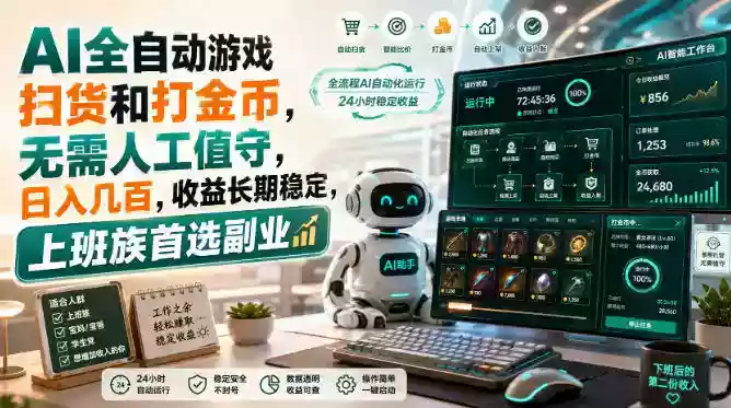 AI全自动游戏扫货和打金币,无需人工值守,日入几百,收益长期稳定,上班族首选副业【揭秘】 AI全自动游戏扫货和打金币,无需人工值守,日入几百,收益长期稳定,上班族首选副业【揭秘】