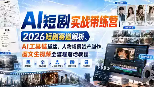 AI短剧实战带练营|2026短剧赛道解析、AI工具链搭建、人物场景资产制作、图文生视频全流程落地教程 AI短剧实战带练营|2026短剧赛道解析、AI工具链搭建、人物场景资产制作、图文生视频全流程落地教程