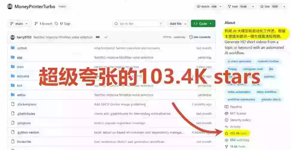 Github上 103.4k stars 项目!AI自动生成短视频工具,输入主题即可生成文案配音字幕 MoneyPrinterTurbo Github上 103.4k stars 项目!AI自动生成短视频工具,输入主题即可生成文案配音字幕 MoneyPrinterTurbo