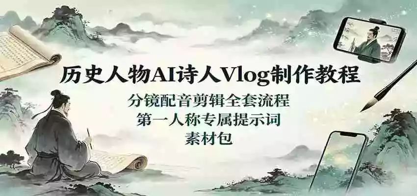 历史人物AI诗人Vlog制作教程:分镜配音剪辑全套流程,第一人称专属提示词素材包 历史人物AI诗人Vlog制作教程:分镜配音剪辑全套流程,第一人称专属提示词素材包