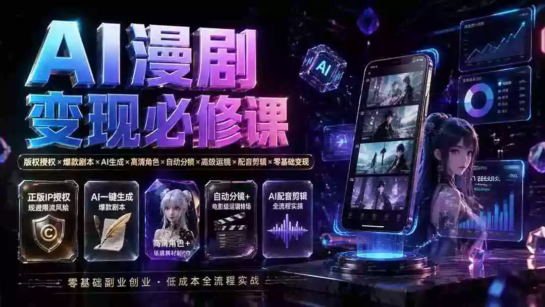 AI漫剧变现必修课:版权授权×爆款剧本×AI生成×高清角色×自动分镜×高级运镜×配音剪辑×零基础变现
