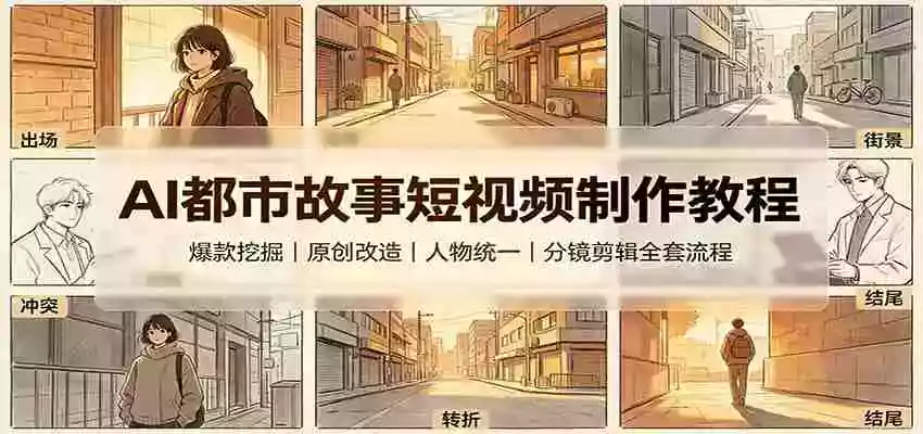 AI都市故事短视频制作教程：爆款挖掘原创改造，人物统一分镜剪辑全套流程