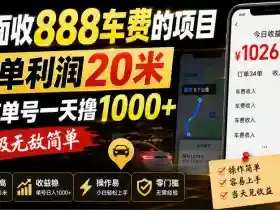 外面收888车费的项目,一单利润20米,之前单号一天撸1k+,超级无敌简单