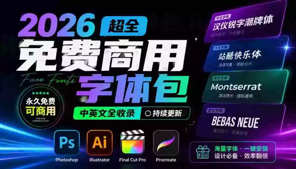 2026超全免费商用字体包字体中英文,涵盖ps/ai/fcpx/procreate 字库 2026超全免费商用字体包字体中英文,涵盖ps/ai/fcpx/procreate 字库