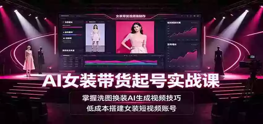 AI女装带货起号实战课:掌握洗图换装AI生成视频技巧,低成本搭建女装短视频账号