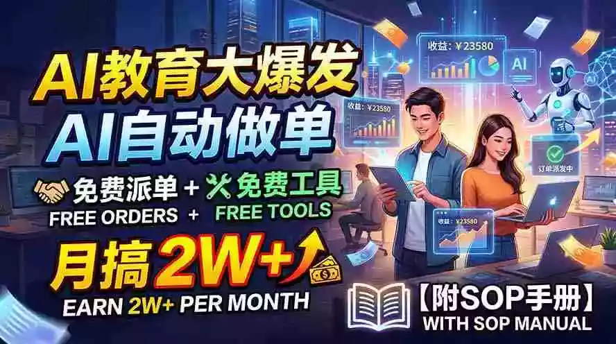 AI教育大爆发,AI自动做单,免费派单+免费工具,月搞2W+【附SOP手册】 AI教育大爆发,AI自动做单,免费派单+免费工具,月搞2W+【附SOP手册】