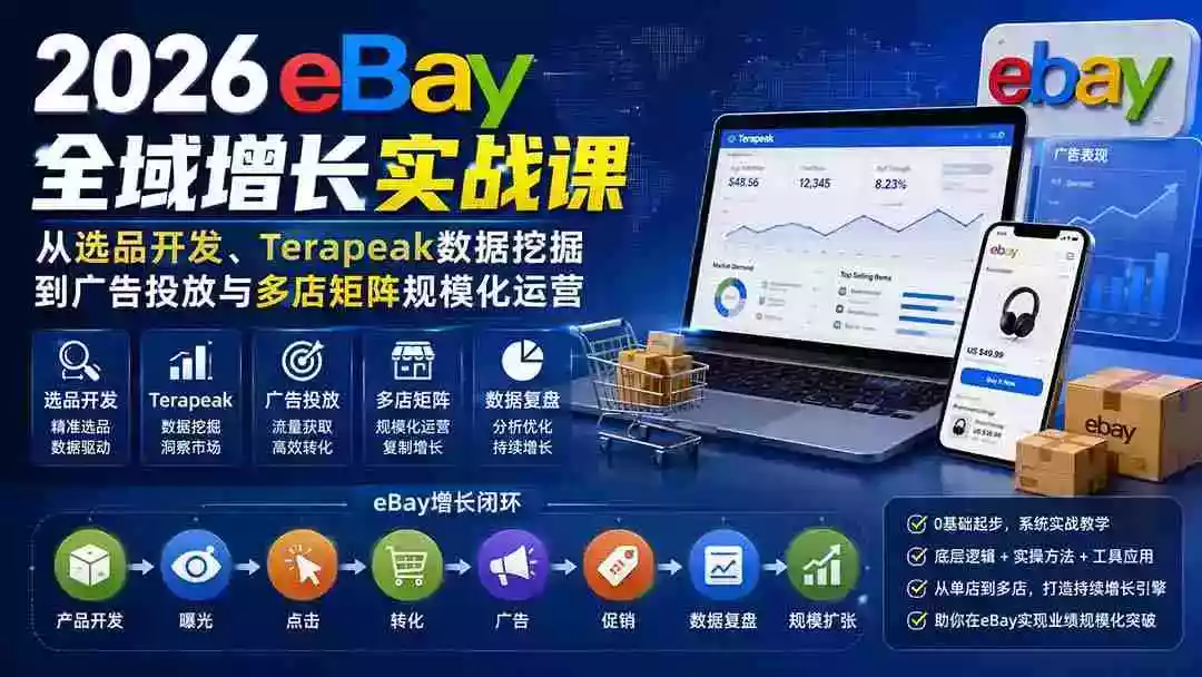 2026-Vincent eBay全域增长实战课-无水印:从选品开发、Terapeak数据挖掘到广告投放与多店矩阵规模化运营 2026-Vincent eBay全域增长实战课-无水印:从选品开发、Terapeak数据挖掘到广告投放与多店矩阵规模化运营