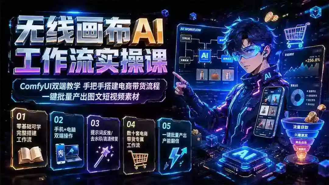 无线画布AI工作流实操课|ComfyUI双端教学,手把手搭建电商带货流程,一键批量产出图文短视频素材