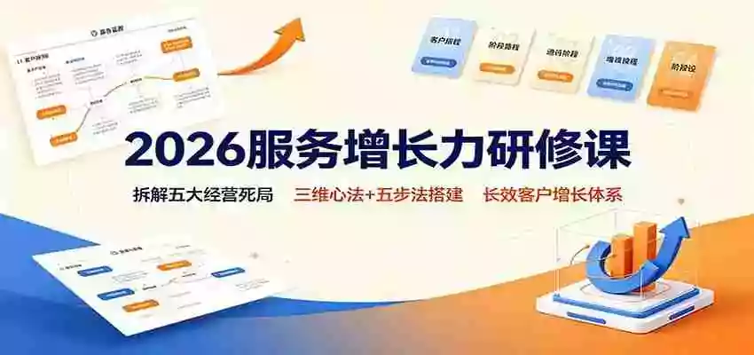 2026服务增长力研修课:拆解五大经营死局,三维心法+五步法搭建长效客户增长体系 2026服务增长力研修课:拆解五大经营死局,三维心法+五步法搭建长效客户增长体系