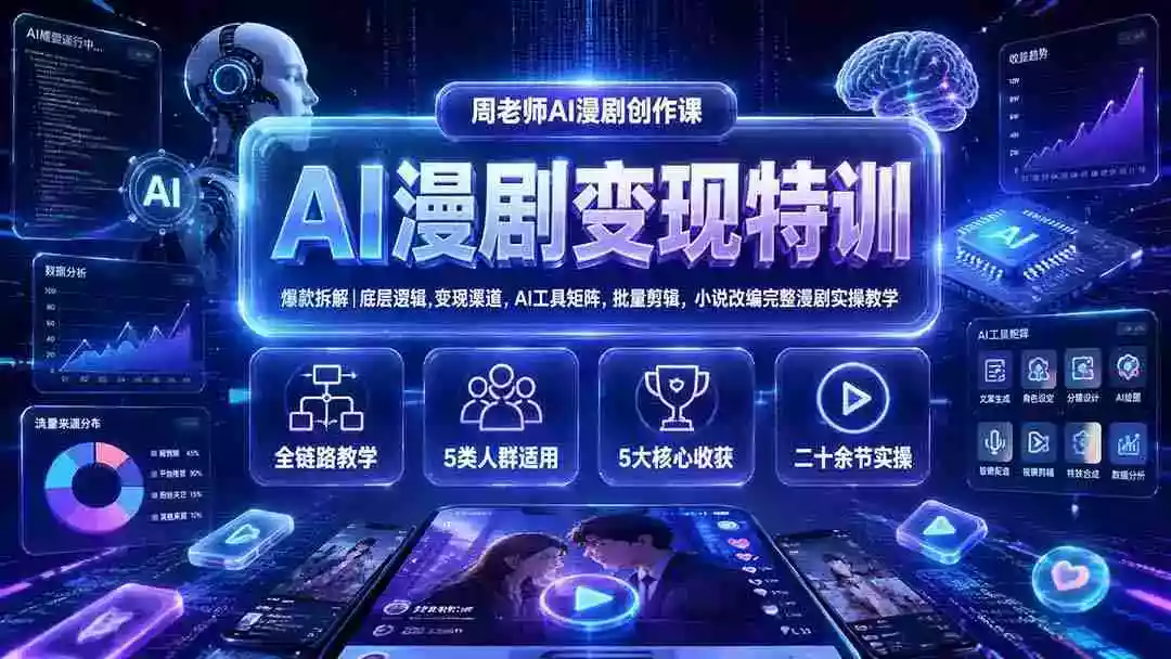 AI漫剧变现特训★爆款拆解|底层逻辑,变现渠道,AI工具矩阵,批量剪辑,小说改编完整漫剧实操教学