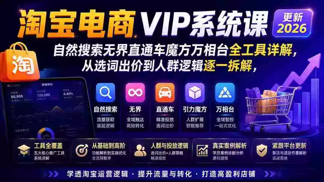 淘宝电商VIP系统课-更新8月;自然搜索无界直通车魔方万相台全工具详解,从选词出价到人群逻辑逐一拆解 淘宝电商VIP系统课-更新8月;自然搜索无界直通车魔方万相台全工具详解,从选词出价到人群逻辑逐一拆解