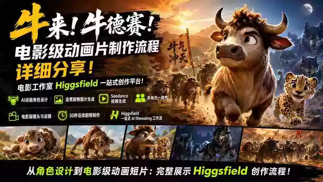 牛来!牛德赛!电影级动画片制作流程详细分享!电影工作室Higgsfield一站式创作平台! 牛来!牛德赛!电影级动画片制作流程详细分享!电影工作室Higgsfield一站式创作平台!