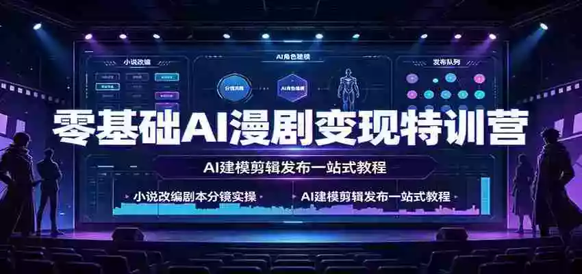 零基础AI漫剧变现特训营:小说改编剧本分镜实操,AI建模剪辑发布一站式教程
