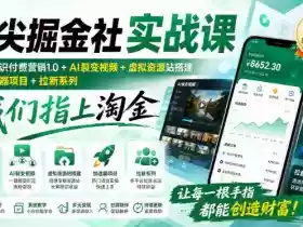 指尖掘金社实战课,涵盖知识付费营销1.0+AI裂变视频+虚拟资源站搭建+加速器项目+拉新系列,我们指上淘金!