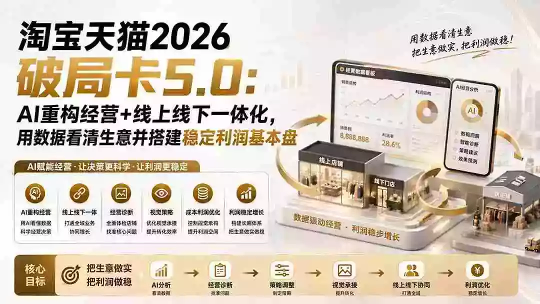 淘宝天猫2026破局卡5.0:AI重构经营+线上线下一体化,用数据看清生意并搭建稳定利润基本盘(修复) 淘宝天猫2026破局卡5.0:AI重构经营+线上线下一体化,用数据看清生意并搭建稳定利润基本盘(修复)